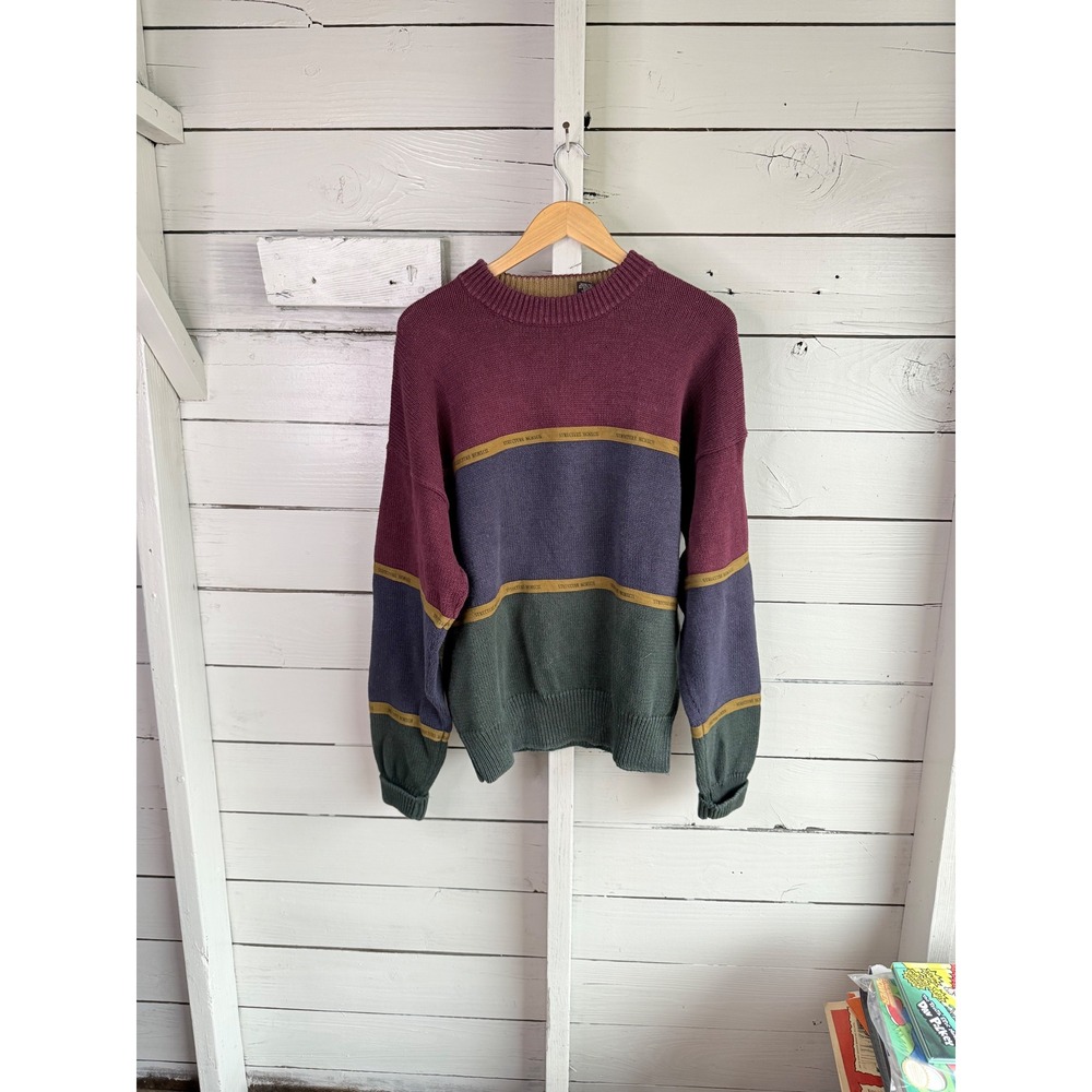 Structure  Vintage Colorblock Sweater Mens Large Burgundy Blue Green 90s